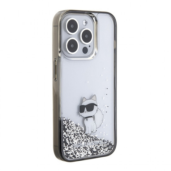 Karl Lagerfeld iPhone 15 Pro Max - Liquid Glitter Choupette Σκληρή Θήκη με Πλαίσιο Σιλικόνης - Διάφανη / KLHCP15XLKCNSK