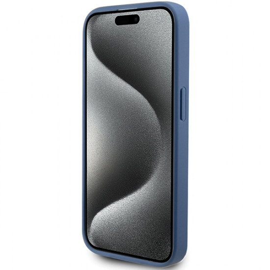 Guess iPhone 15 Pro - 4G Big Metal Logo Θήκη με Επένδυση Συνθετικού Δέρματος - Blue - GUHCP15L4GMGBL