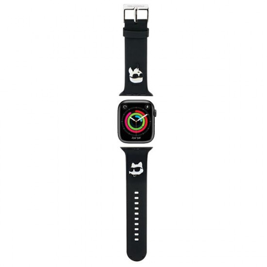 Karl Lagerfeld Λουράκι Apple Watch 2 / 3 / 4 / 5 / 6 / 7 / 8 / 9 / SE / ULTRA / ULTRA 2 - 42 / 44 / 45 / 49 mm 3D Rubber Karl and Choupette Head Λουράκι Σιλικόνης - Black - KLAWLSLKCNK