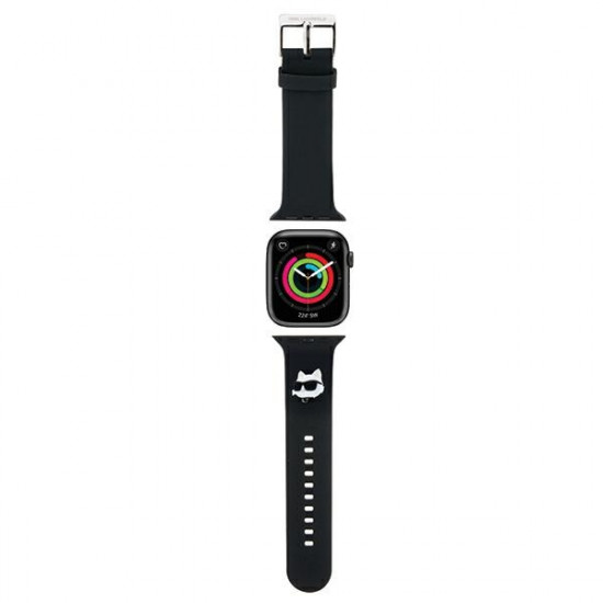 Karl Lagerfeld Λουράκι Apple Watch 2 / 3 / 4 / 5 / 6 / 7 / 8 / 9 / SE - 38 / 40 / 41 mm 3D Rubber Choupette Head Λουράκι Σιλικόνης - Black - KLAWMSLCNK