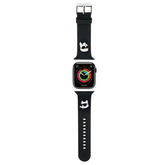 Karl Lagerfeld Λουράκι Apple Watch 2 / 3 / 4 / 5 / 6 / 7 / 8 / 9 / SE - 38 / 40 / 41 mm 3D Rubber Karl and Choupette Head Λουράκι Σιλικόνης - Black - KLAWMSLKCNK