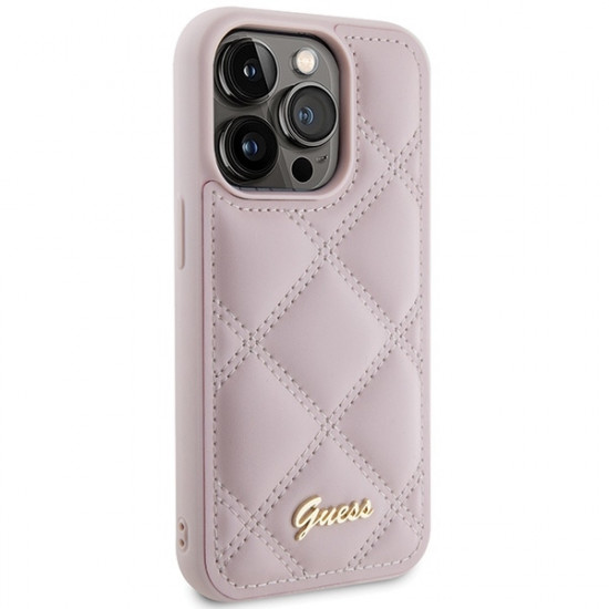 Guess iPhone 15 Pro Max - Quilted Metal Logo Θήκη με Επένδυση Συνθετικού Δέρματος - Pink - GUHCP15XPSQSQSP