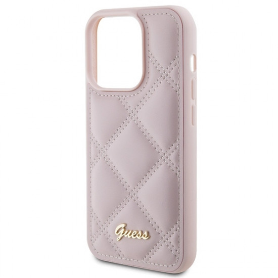 Guess iPhone 15 Pro - Quilted Metal Logo Θήκη με Επένδυση Συνθετικού Δέρματος - Pink - GUHCP15LPSQSQSP