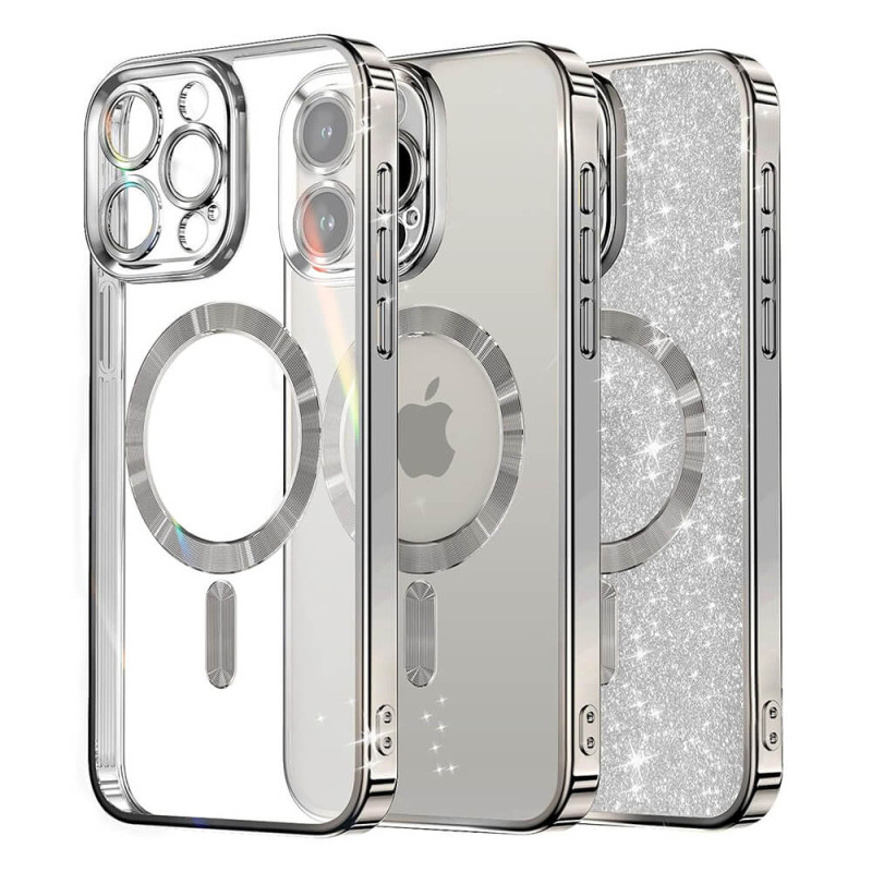 Techsuit iPhone 15 Pro Max - MagSafe - Luxury Glitter - Θήκη Σιλικόνης - Silver