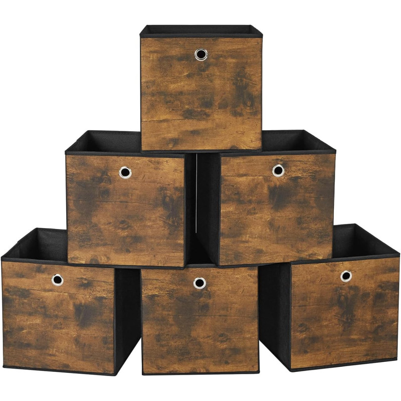 SONGMICS Σετ με 6 Υφασμάτινα Κουτιά Αποθήκευσης - Rustic Brown / Black - RFB102B01