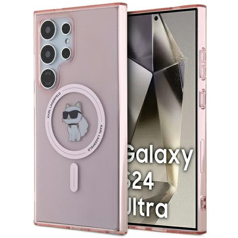 Karl Lagerfeld Samsung Galaxy S24 Ultra - IML Choupette - Magsafe Σκληρή Θήκη με Πλαίσιο Σιλικόνης - Pink - KLHMS24LHFCCNOP
