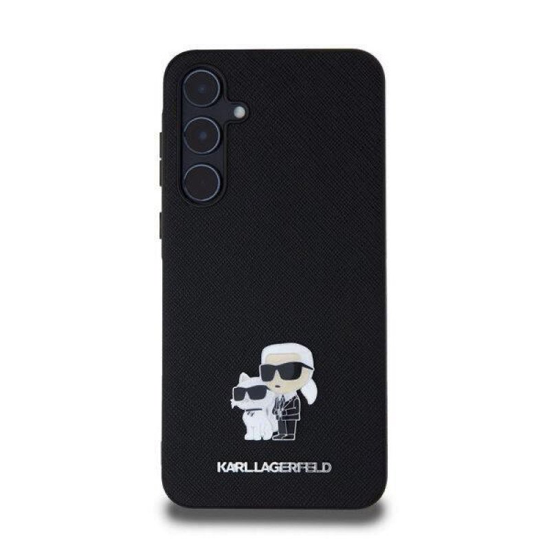 Karl Lagerfeld Samsung Galaxy A55 5G - Saffiano Karl and Choupette Pin - Σκληρή Θήκη με Επένδυση Συνθετικού Δέρματος και Πλαίσιο Σιλικόνης - Black - KLHCSA55SAKCNPK