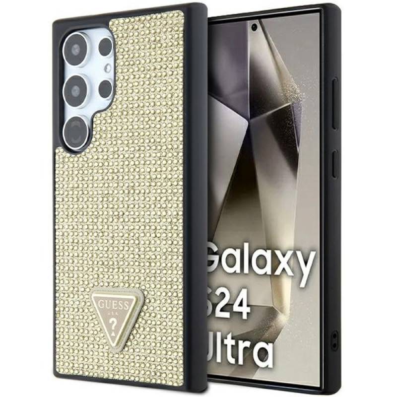Guess Samsung Galaxy S24 Ultra - Rhinestone Triangle - Σκληρή Θήκη με Πλαίσιο Σιλικόνης - Gold - GUHCS24LHDGPPD