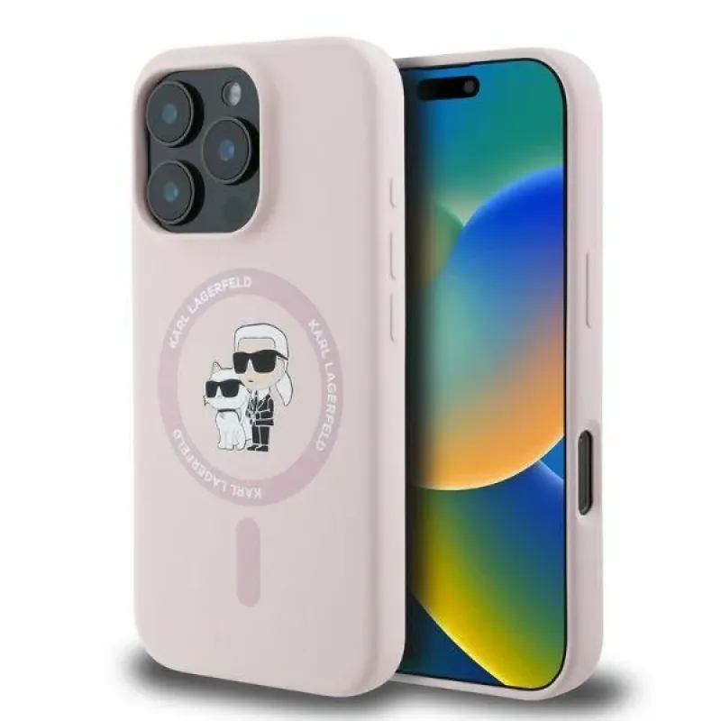 Karl Lagerfeld iPhone 16 Plus - Silicone KC Heads Ring MagSafe - Θήκη Σιλικόνης με MagSafe - Pink - KLHMP16MSCMKCRHP