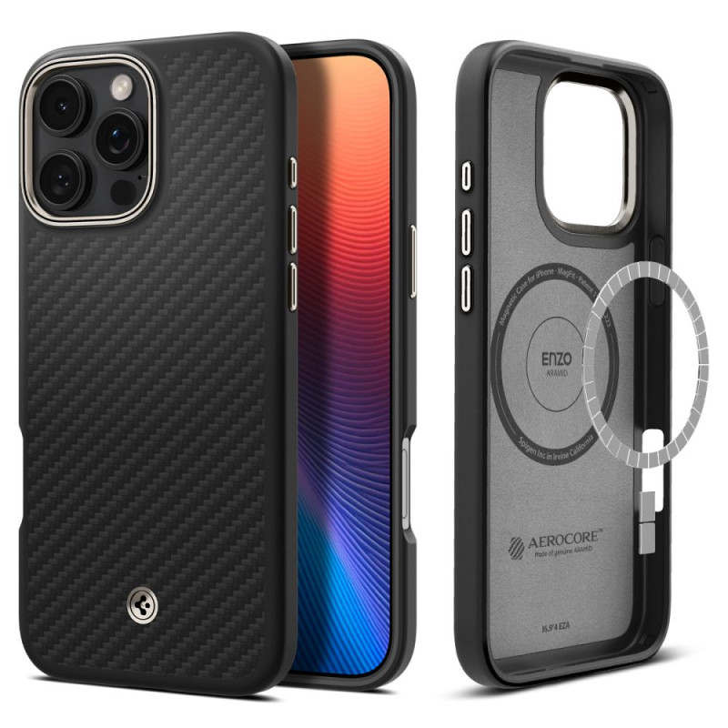 Spigen iPhone 16 Pro Max Enzo Aramid Mag Σκληρή Θήκη Aramid Fiber με MagSafe - Black Natural Spigen iPhone 16 Pro Max Enzo Aramid Mag Σκληρή Θήκη Aramid Fiber με MagSafe - Black Natural