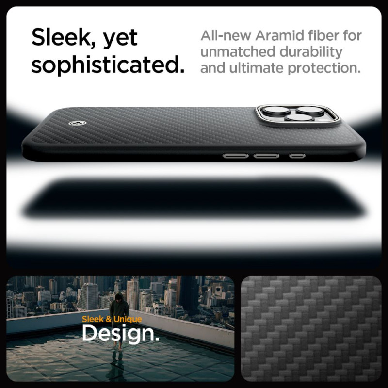 Spigen iPhone 16 Pro Max Enzo Aramid Mag Σκληρή Θήκη Aramid Fiber με MagSafe - Black Natural Spigen iPhone 16 Pro Max Enzo Aramid Mag Σκληρή Θήκη Aramid Fiber με MagSafe - Black Natural