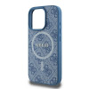 Guess iPhone 16 Pro - 4G Ring Classic Logo - MagSafe Θήκη με Επένδυση Συνθετικού Δέρματος και MagSafe - Blue - GUHMP16LG4GFRB