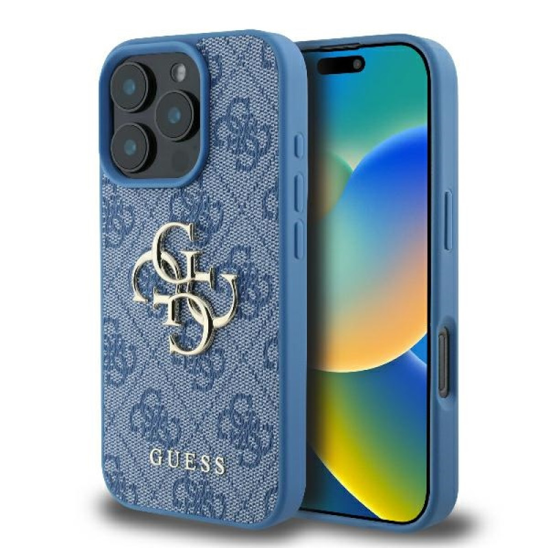 Guess iPhone 16 Pro - 4G Big Logo - Θήκη με Επένδυση Συνθετικού Δέρματος - Blue - GUHCP16L4GMGBL