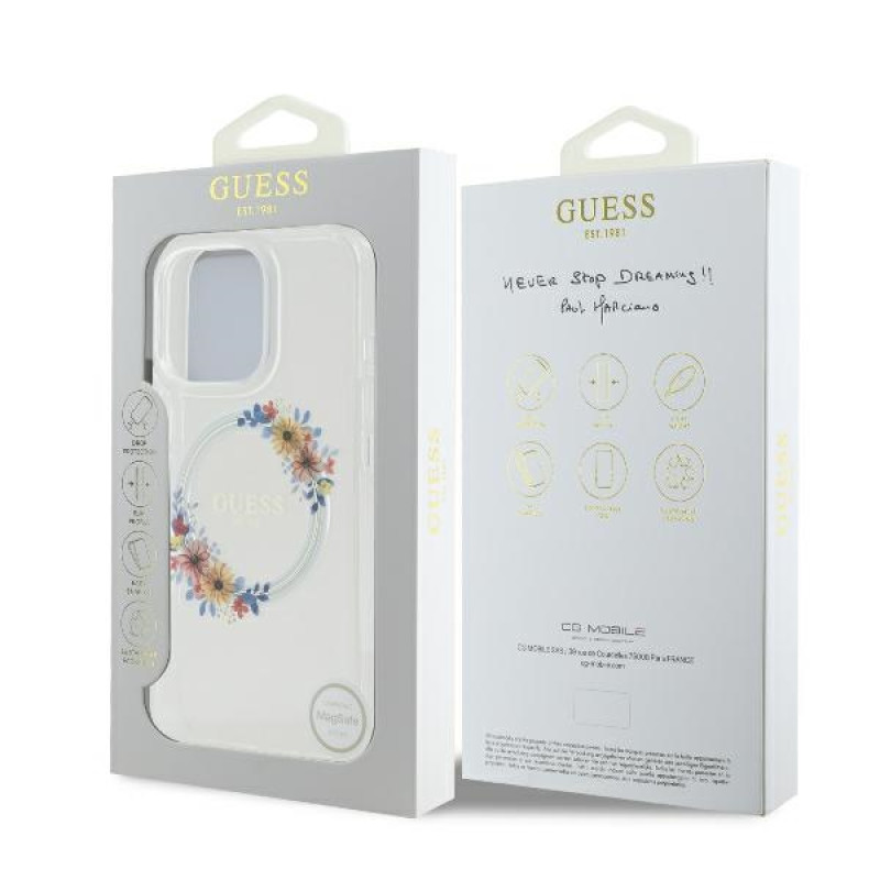 Guess iPhone 16 Pro Max - IML Flowers Wreath - MagSafe Σκληρή Θήκη με Πλαίσιο Σιλικόνης - Διάφανη - GUHMP16XHFWFCT Guess iPhone 16 Pro Max - IML Flowers Wreath - MagSafe Σκληρή Θήκη με Πλαίσιο Σιλικόνης - Διάφανη - GUHMP16XHFWFCT