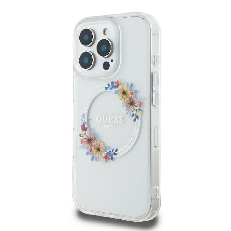 Guess iPhone 16 Pro Max - IML Flowers Wreath - MagSafe Σκληρή Θήκη με Πλαίσιο Σιλικόνης - Διάφανη - GUHMP16XHFWFCT Guess iPhone 16 Pro Max - IML Flowers Wreath - MagSafe Σκληρή Θήκη με Πλαίσιο Σιλικόνης - Διάφανη - GUHMP16XHFWFCT