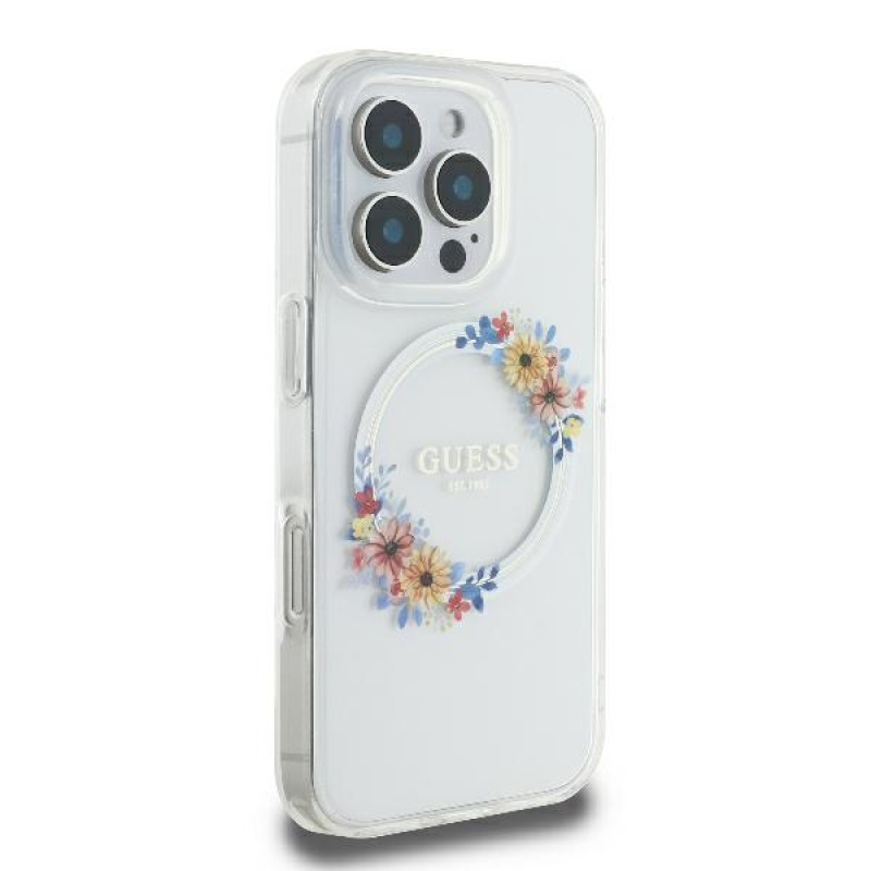 Guess iPhone 16 Pro Max - IML Flowers Wreath - MagSafe Σκληρή Θήκη με Πλαίσιο Σιλικόνης - Διάφανη - GUHMP16XHFWFCT Guess iPhone 16 Pro Max - IML Flowers Wreath - MagSafe Σκληρή Θήκη με Πλαίσιο Σιλικόνης - Διάφανη - GUHMP16XHFWFCT