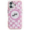 Karl Lagerfeld iPhone 16 - IML Monogram Karl and Choupette Head - MagSafe Σκληρή Θήκη με Πλαίσιο Σιλικόνης - Pink - KLHMP16SHMCKMHP