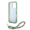 Guess iPhone 16 Pro - IML Flowers Allover Electro With Pearl Strap MagSafe - Σκληρή Θήκη με Πλαίσιο Σιλικόνης και Λουράκι - White / Green - GUHMP16LHCPOFPA