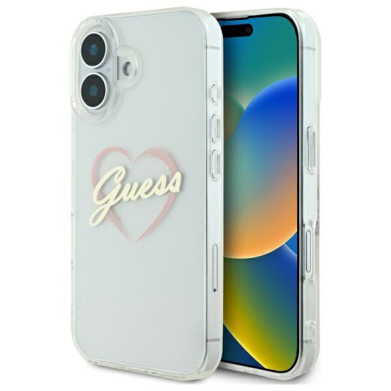 Guess iPhone 16 Plus - IML Heart - Σκληρή Θήκη με Πλαίσιο Σιλικόνης - Διάφανη - GUHCP16MHCHGSPT