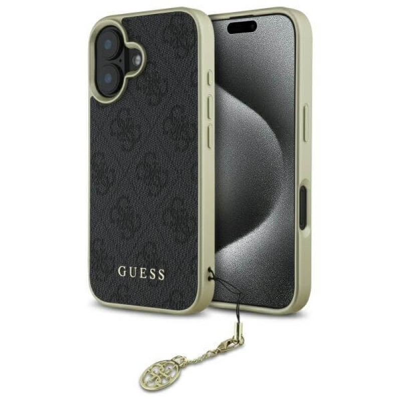 Guess iPhone 16 Plus - 4G Charms Collection - Θήκη με Επένδυση Συνθετικού Δέρματος - Black - GUHCP16MGF4GGR