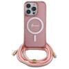 Guess iPhone 16 Pro Max - Crossbody Cord Script MagSafe - Σκληρή Θήκη με Πλαίσιο Σιλικόνης και Λουράκι - Pink - GUHMP16XHCTSGNSP