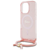 Guess iPhone 16 Pro Max - Crossbody Cord Script MagSafe - Σκληρή Θήκη με Πλαίσιο Σιλικόνης και Λουράκι - Pink - GUHMP16XHCTSGNSP