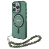 Guess iPhone 16 Pro - IML Glitter Circle With Pearl Strap MagSafe - Σκληρή Θήκη με Πλαίσιο Σιλικόνης και Λουράκι - Green - GUHMP16LHGCRELSA