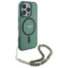 Guess iPhone 16 Pro - IML Glitter Circle With Pearl Strap MagSafe - Σκληρή Θήκη με Πλαίσιο Σιλικόνης και Λουράκι - Green - GUHMP16LHGCRELSA