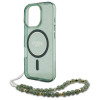 Guess iPhone 16 Pro - IML Glitter Circle With Pearl Strap MagSafe - Σκληρή Θήκη με Πλαίσιο Σιλικόνης και Λουράκι - Green - GUHMP16LHGCRELSA