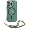 Guess iPhone 16 Pro - IML Glitter Circle With Pearl Strap MagSafe - Σκληρή Θήκη με Πλαίσιο Σιλικόνης και Λουράκι - Green - GUHMP16LHGCRELSA