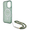 Guess iPhone 16 Pro - IML Glitter Circle With Pearl Strap MagSafe - Σκληρή Θήκη με Πλαίσιο Σιλικόνης και Λουράκι - Green - GUHMP16LHGCRELSA