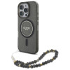 Guess iPhone 16 Pro - IML Glitter With Pearl Strap MagSafe - Σκληρή Θήκη με Πλαίσιο Σιλικόνης και Λουράκι - Black - GUHMP16LHGCRELSK