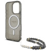Guess iPhone 16 Pro - IML Glitter With Pearl Strap MagSafe - Σκληρή Θήκη με Πλαίσιο Σιλικόνης και Λουράκι - Black - GUHMP16LHGCRELSK