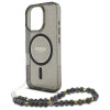 Guess iPhone 16 Pro - IML Glitter With Pearl Strap MagSafe - Σκληρή Θήκη με Πλαίσιο Σιλικόνης και Λουράκι - Black - GUHMP16LHGCRELSK