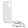 Guess iPhone 16 Plus - IML Glitter With Pearl Strap - MagSafe Σκληρή Θήκη με Πλαίσιο Σιλικόνης και Λουράκι - Διάφανη - GUHMP16MHGCRELST