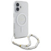 Guess iPhone 16 Plus - IML Glitter With Pearl Strap - MagSafe Σκληρή Θήκη με Πλαίσιο Σιλικόνης και Λουράκι - Διάφανη - GUHMP16MHGCRELST