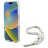 Guess iPhone 16 Plus - IML Glitter With Pearl Strap - MagSafe Σκληρή Θήκη με Πλαίσιο Σιλικόνης και Λουράκι - Διάφανη - GUHMP16MHGCRELST