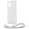 Guess iPhone 16 Plus - IML Glitter With Pearl Strap - MagSafe Σκληρή Θήκη με Πλαίσιο Σιλικόνης και Λουράκι - Διάφανη - GUHMP16MHGCRELST