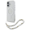 Guess iPhone 16 Plus - IML Glitter With Pearl Strap - MagSafe Σκληρή Θήκη με Πλαίσιο Σιλικόνης και Λουράκι - Διάφανη - GUHMP16MHGCRELST
