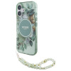 Guess iPhone 16 - IML Flowers With Pearl Strap MagSafe - Σκληρή Θήκη με Πλαίσιο Σιλικόνης και Λουράκι - Green - GUHMP16SHFWBRCESN
