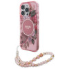Guess iPhone 16 Pro Max - IML Flowers With Pearl Strap MagSafe - Σκληρή Θήκη με Πλαίσιο Σιλικόνης και Λουράκι - Pink - GUHMP16XHFWBRCESP