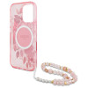 Guess iPhone 16 Pro Max - IML Flowers With Pearl Strap MagSafe - Σκληρή Θήκη με Πλαίσιο Σιλικόνης και Λουράκι - Pink - GUHMP16XHFWBRCESP