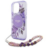 Guess iPhone 16 Pro Max - IML Flowers With Pearl Strap MagSafe - Σκληρή Θήκη με Πλαίσιο Σιλικόνης και Λουράκι - Purple - GUHMP16XHFWBRCESU