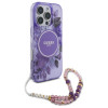 Guess iPhone 16 Pro Max - IML Flowers With Pearl Strap MagSafe - Σκληρή Θήκη με Πλαίσιο Σιλικόνης και Λουράκι - Purple - GUHMP16XHFWBRCESU