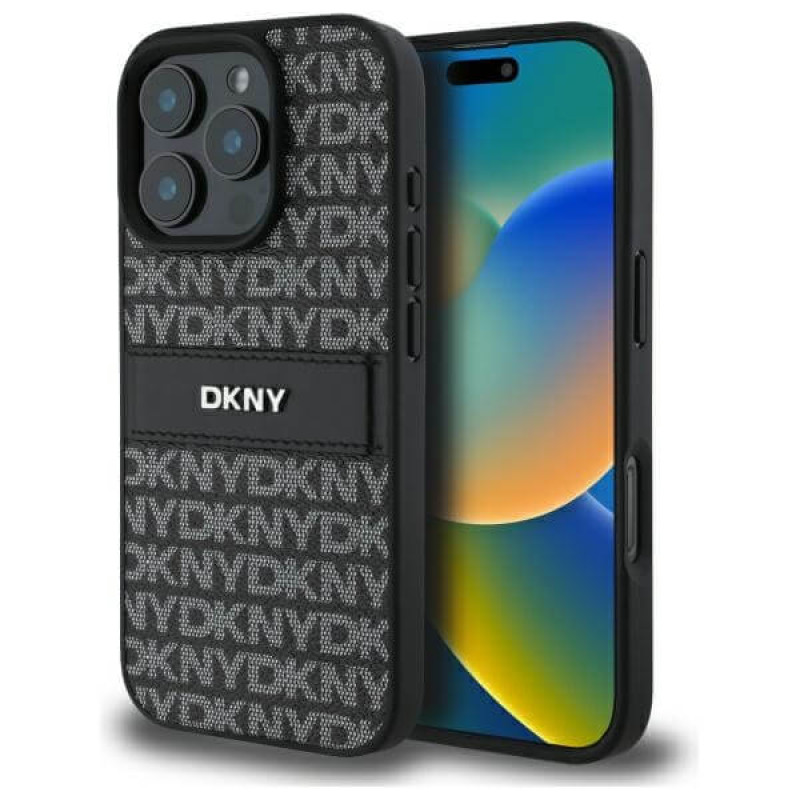 DKNY iPhone 16 Pro Max - Texture Pattern Tonal Stripe - Σκληρή Θήκη με Επένδυση Συνθετικού Δέρματος - Black
