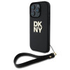 DKNY iPhone 16 Pro - Wrist Strap Stock Logo - Σκληρή Θήκη με Επένδυση Συνθετικού Δέρματος με Λουράκι - Black