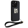 DKNY iPhone 16 Pro - Wrist Strap Stock Logo - Σκληρή Θήκη με Επένδυση Συνθετικού Δέρματος με Λουράκι - Black