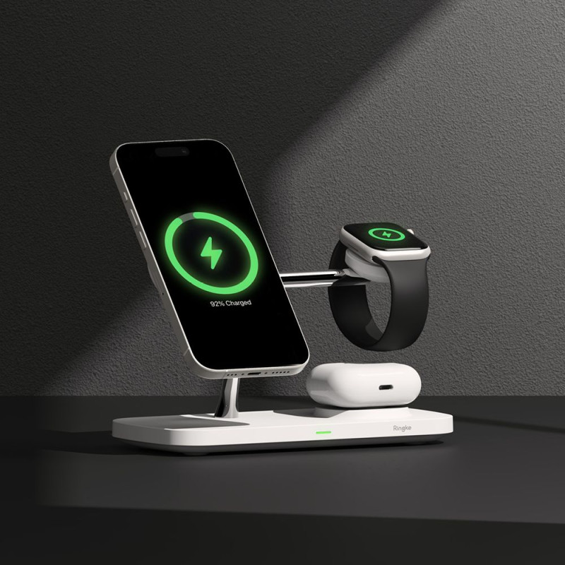 Ringke 3in1 QI2 Ασύρματος Μαγνητικός Φορτιστής MagSafe 15W - White Ringke 3in1 QI2 Ασύρματος Μαγνητικός Φορτιστής MagSafe 15W - White