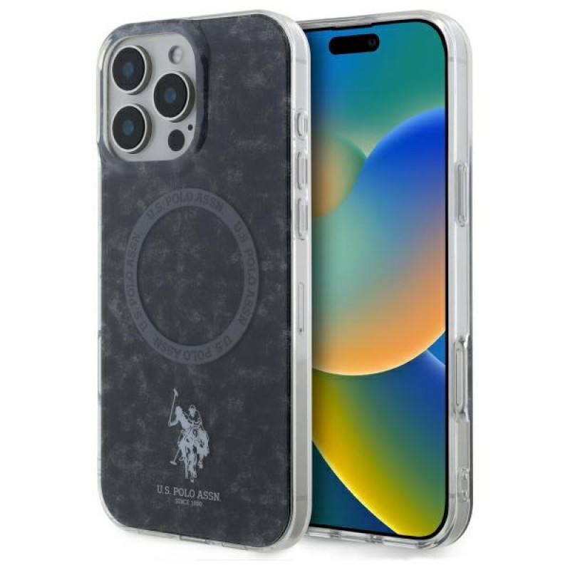 US Polo iPhone 16 Pro Max - IML Ring - MagSafe Σκληρή Θήκη με Πλαίσιο Σιλικόνης - Black - USHMP16XHOCLDPK