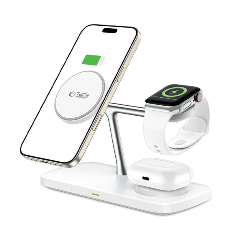 Tech-Protect QI15W-A45 3in1 Ασύρματος Μαγνητικός Φορτιστής MagSafe - White Tech-Protect QI15W-A45 3in1 Ασύρματος Μαγνητικός Φορτιστής MagSafe - White